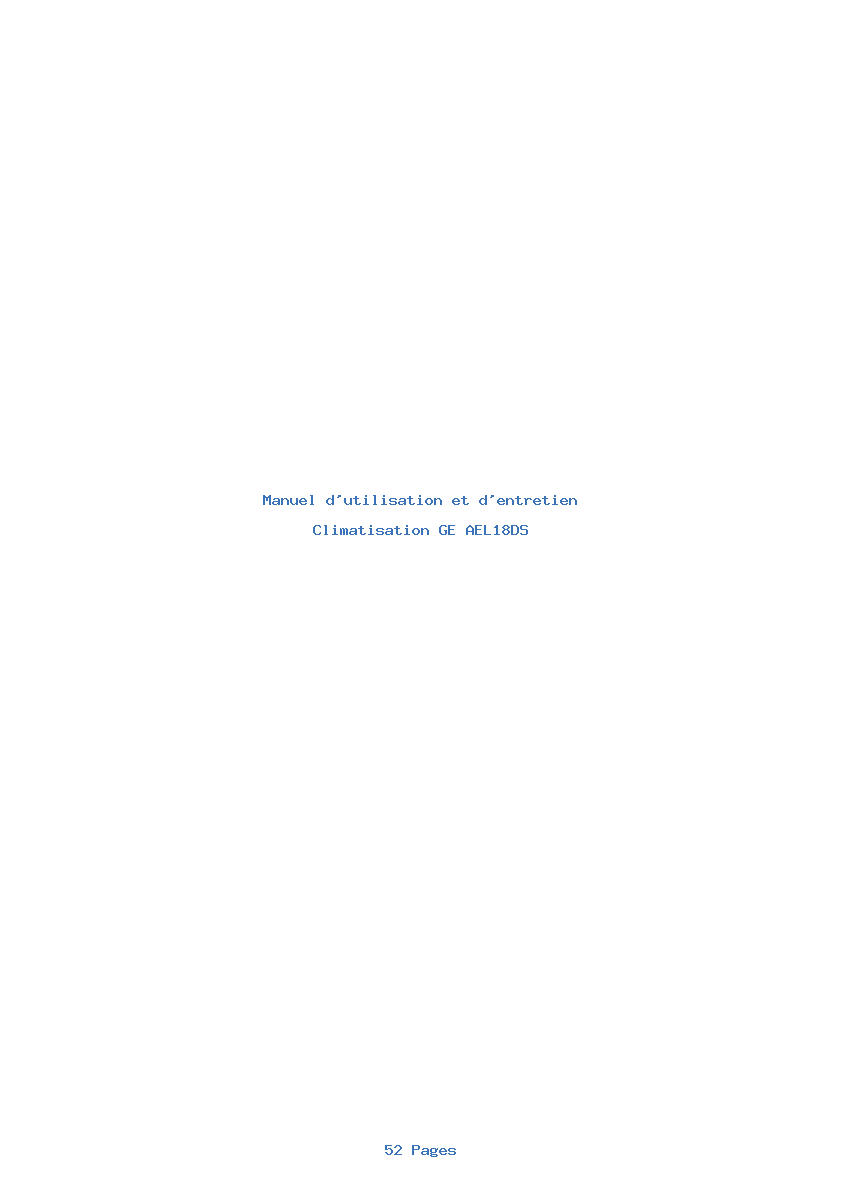 Page 1 de la notice Manuel d'utilisation et d'entretien GE AEL18DS