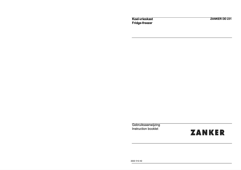 Page 1 de la notice Manuel utilisateur Zanker DD 231