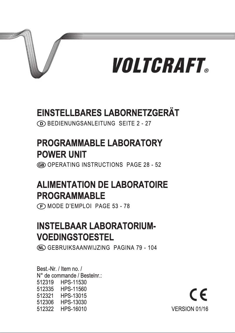 Page 1 de la notice Manuel utilisateur Voltcraft HPS-13015