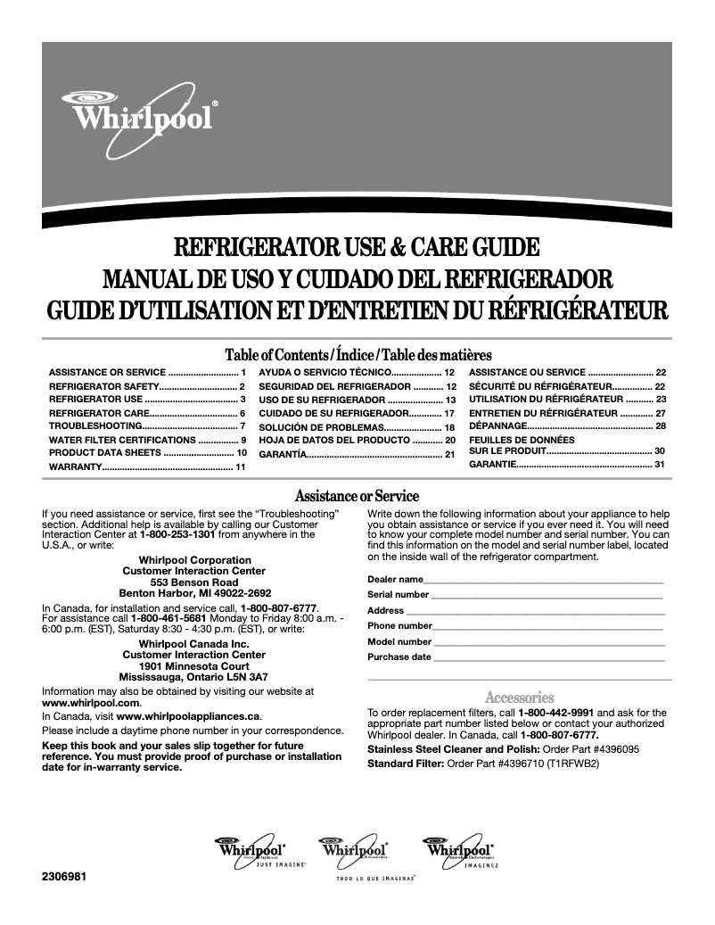 Page 1 de la notice Manuel utilisateur Whirlpool GC5SHAXVY