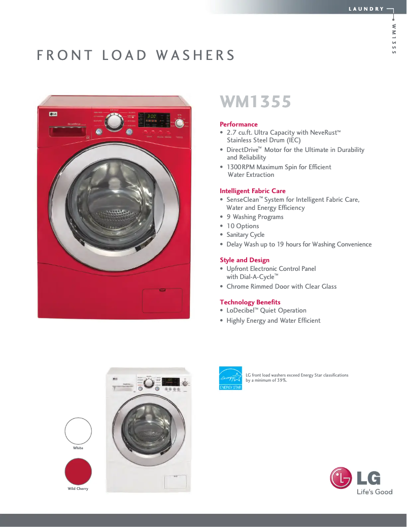Page 1 de la notice Fiche technique LG WM1355HR