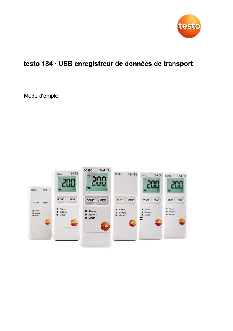 Page 1 de la notice Manuel utilisateur Testo 184 T2