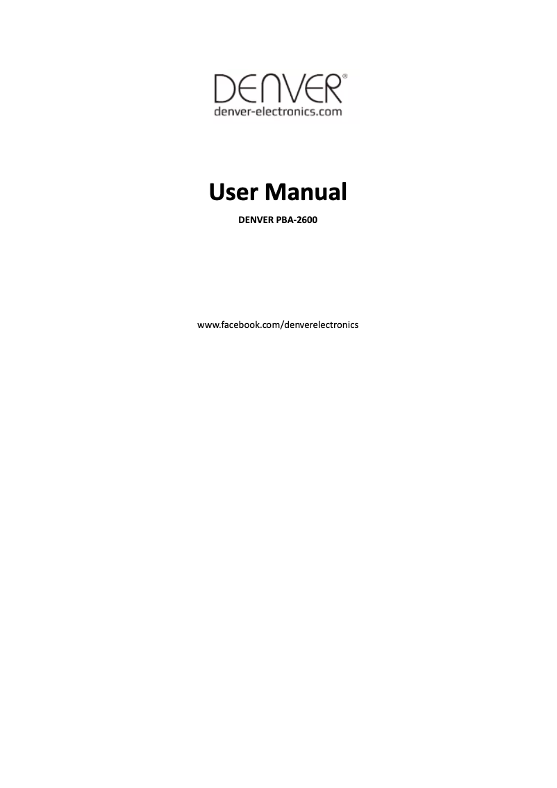Page 1 de la notice Manuel utilisateur Denver PBA-2600