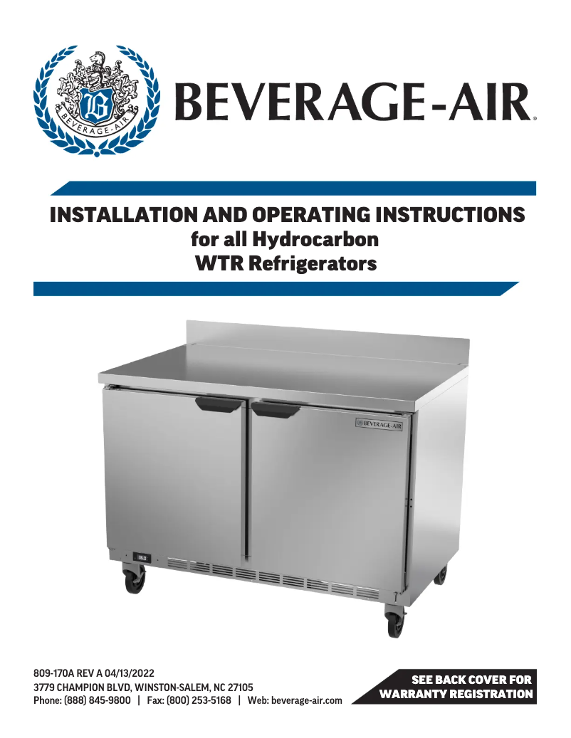 Page 1 de la notice Manuel utilisateur Beverage-Air WTRD48AHC-2-FIP