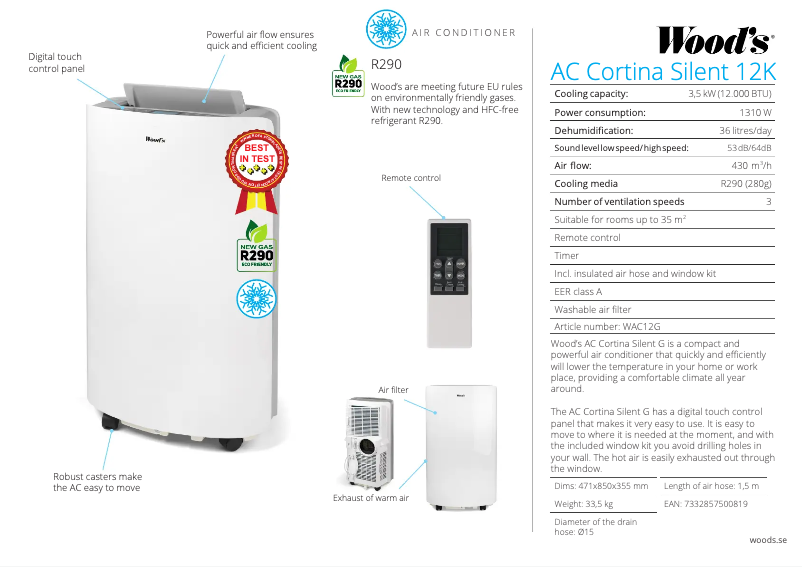 Página 1 del manual Ficha técnica Wood's WAC12G
