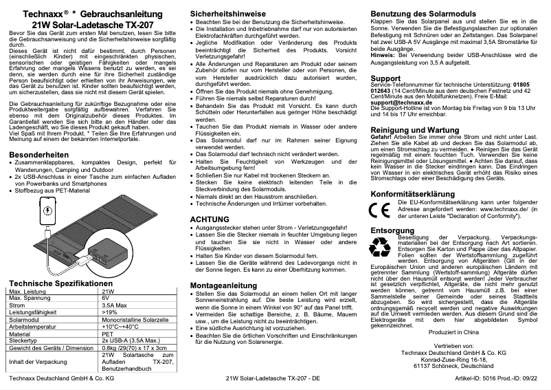 Page 1 de la notice Manuel utilisateur Technaxx TX-207