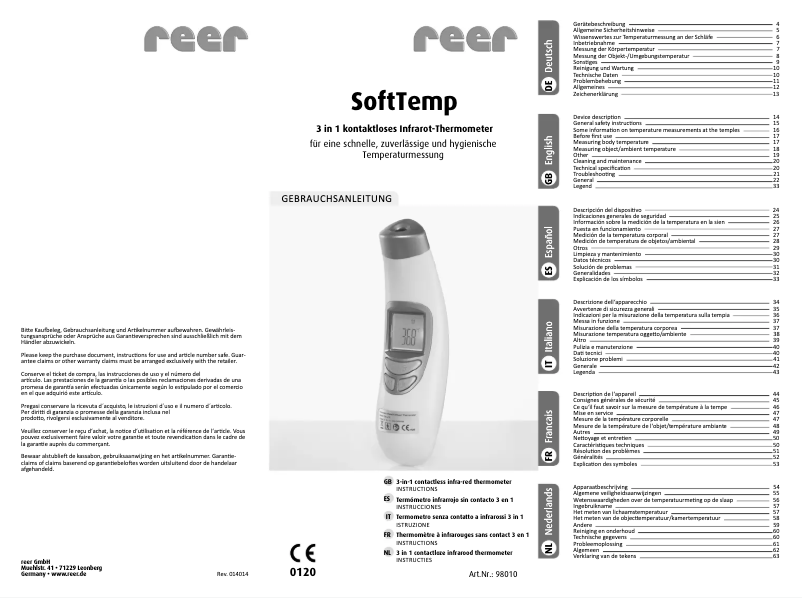 Page 1 of the manual User Manual Reer SoftTemp 3in1