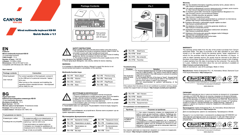 Page 1 de la notice Manuel utilisateur Canyon KB-50