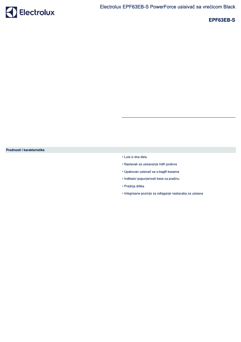 Página 1 del manual Ficha técnica Electrolux PowerForce EPF63EB-S