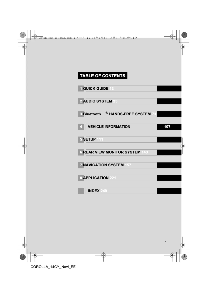 Page 1 de la notice Manuel utilisateur Toyota Corolla 2015 Navigation