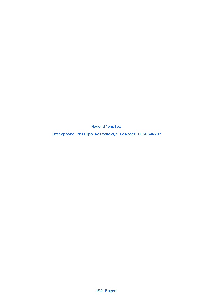 Page 1 de la notice Mode d'emploi Philips Welcomeeye Compact DES9300VDP