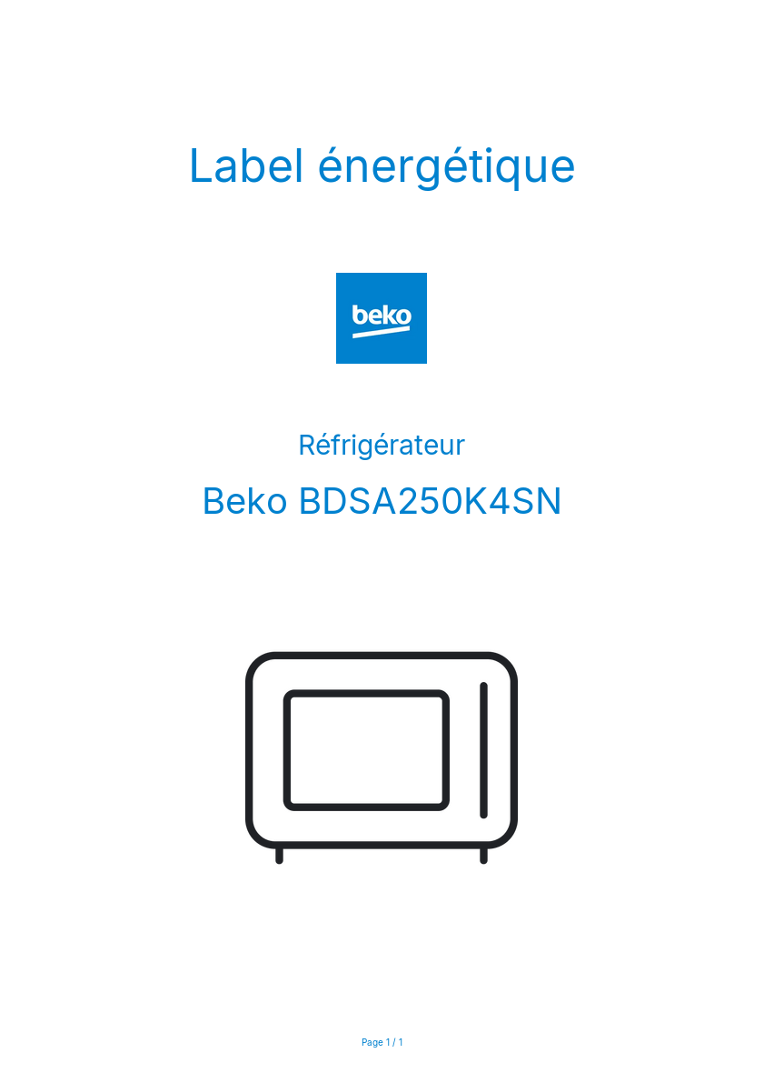 Image de la première page du manuel de l'appareil BDSA250K4SN
