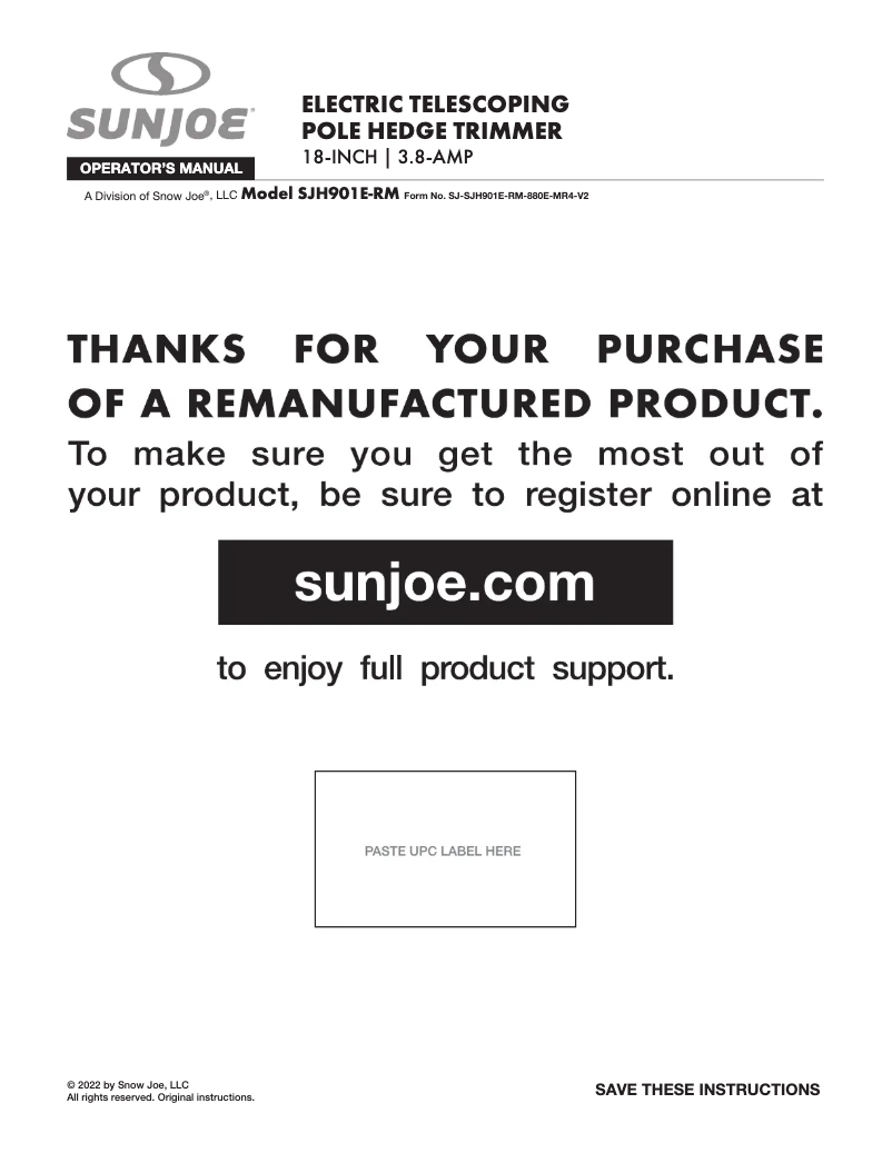 Página 1 del manual Manual de usuario Sun Joe SJH901E-RM