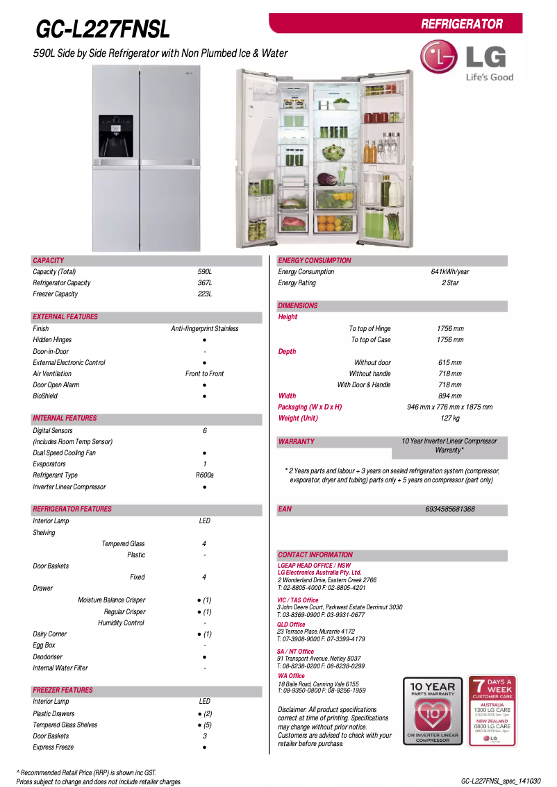 Page 1 de la notice Manuel utilisateur LG GC-L227FNSL