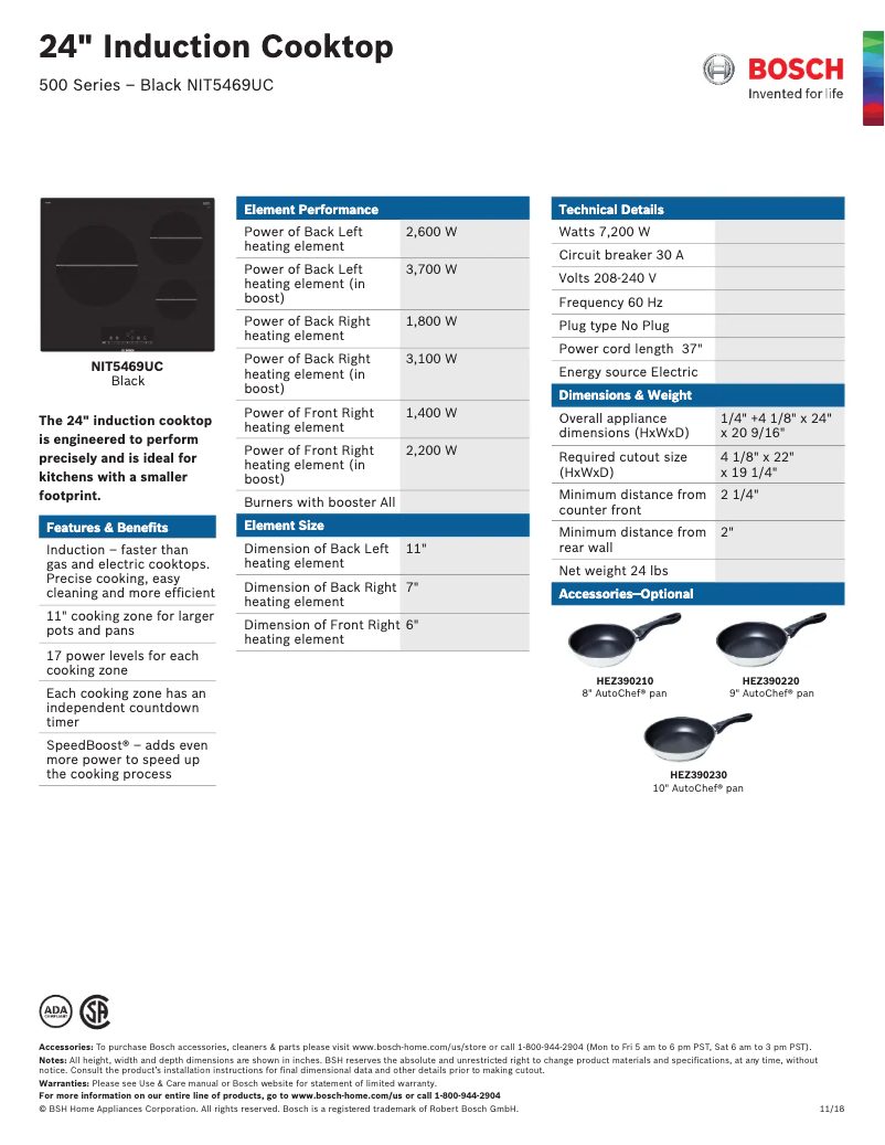 Page 1 of the manual Technical Sheet Bosch NIT5469UC