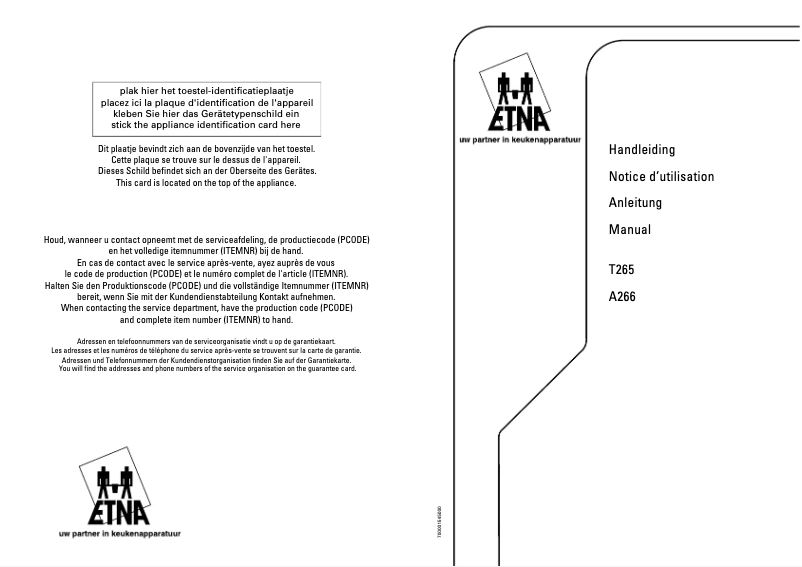 Page 1 de la notice Manuel utilisateur Etna T265