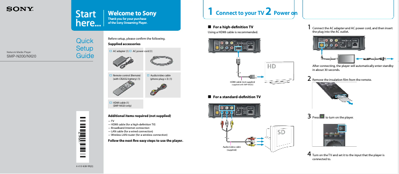 Page 1 de la notice Guide d'installation Sony SMP-NX20