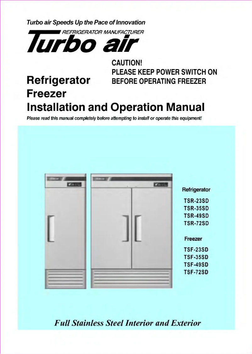 Página 1 del manual Manual de usuario Turbo air TSR-72SD