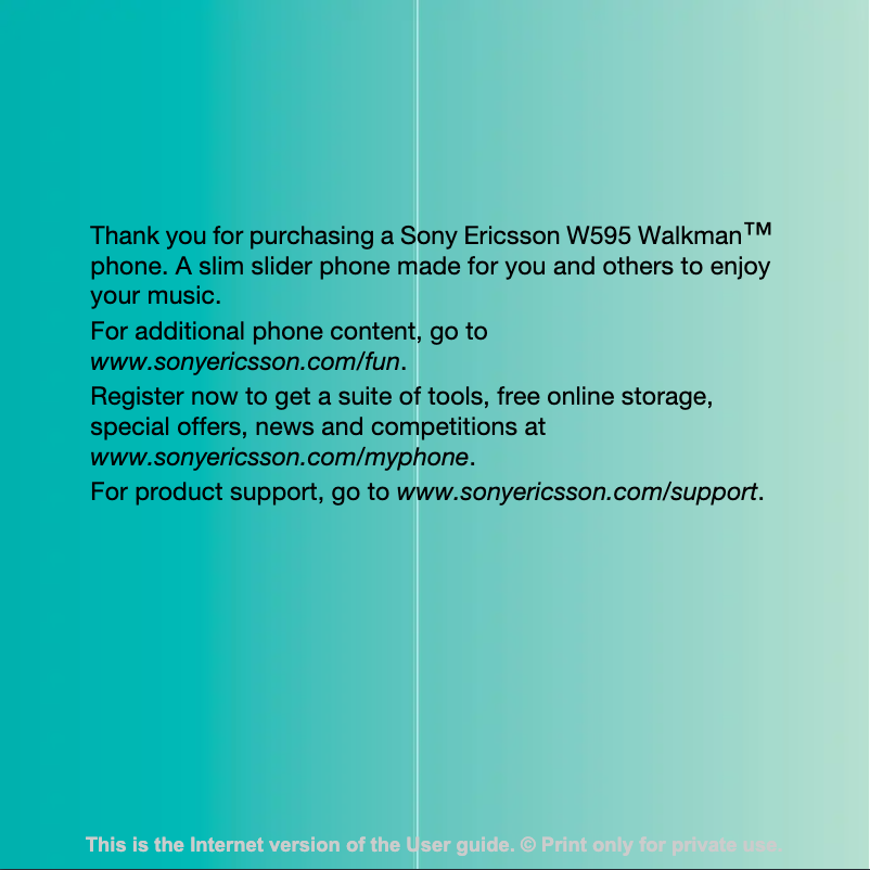 Page 1 de la notice Manuel utilisateur Sony W595