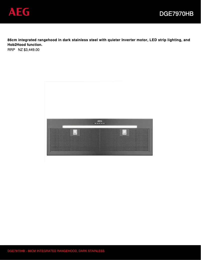 Page 1 de la notice Fiche technique AEG DGE7970HB
