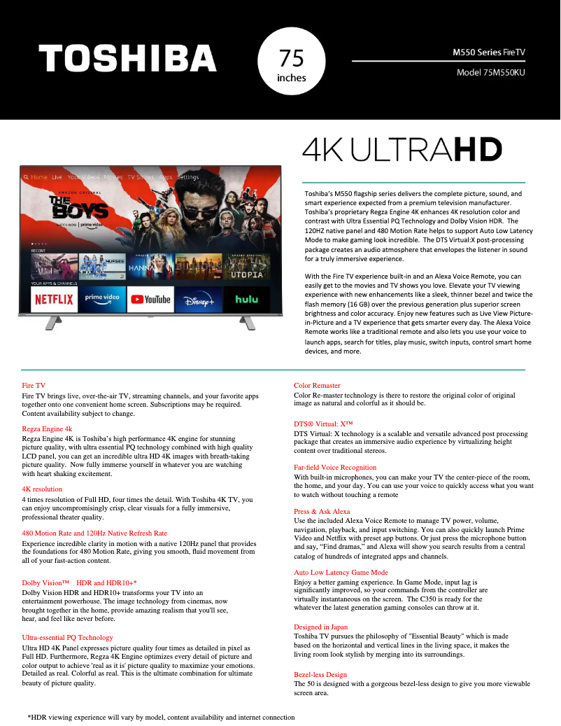 Página 1 del manual Manual de usuario Toshiba 75M550KU