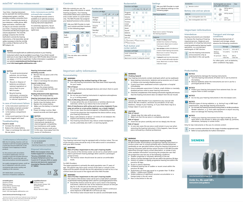 Page 1 de la notice Manuel utilisateur Siemens Octiv HP+