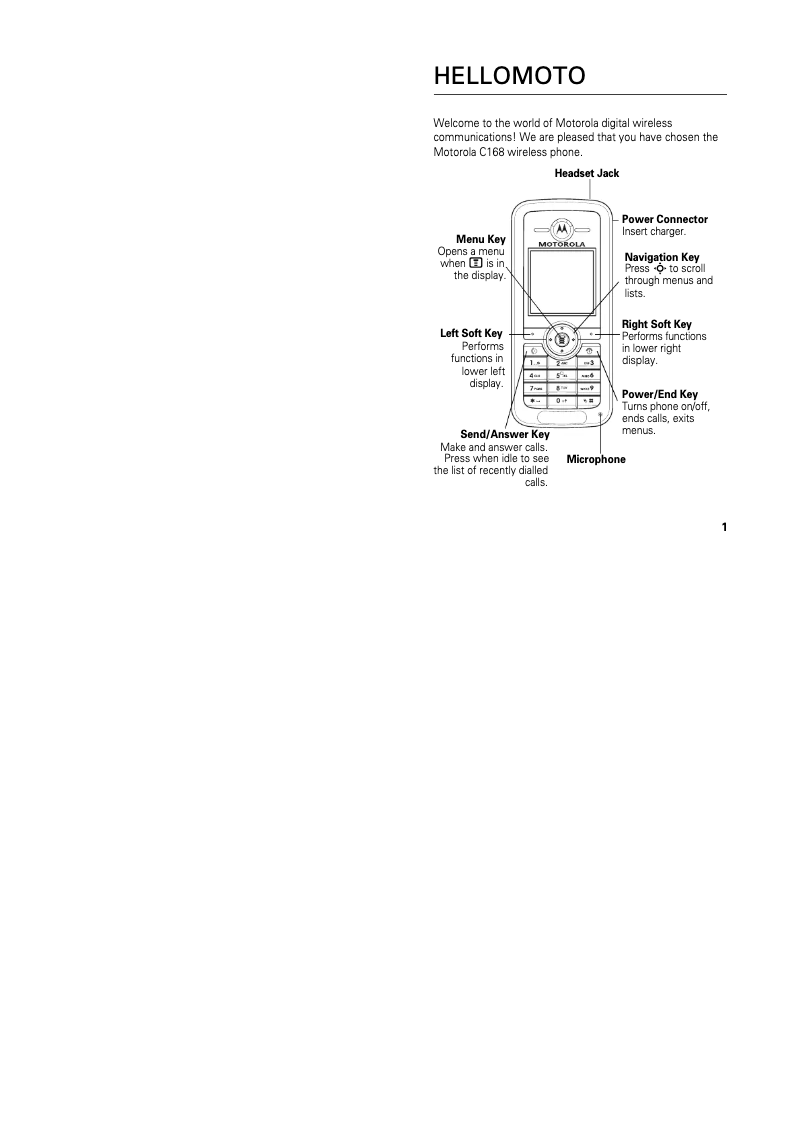 Page 1 de la notice Manuel utilisateur Motorola C168