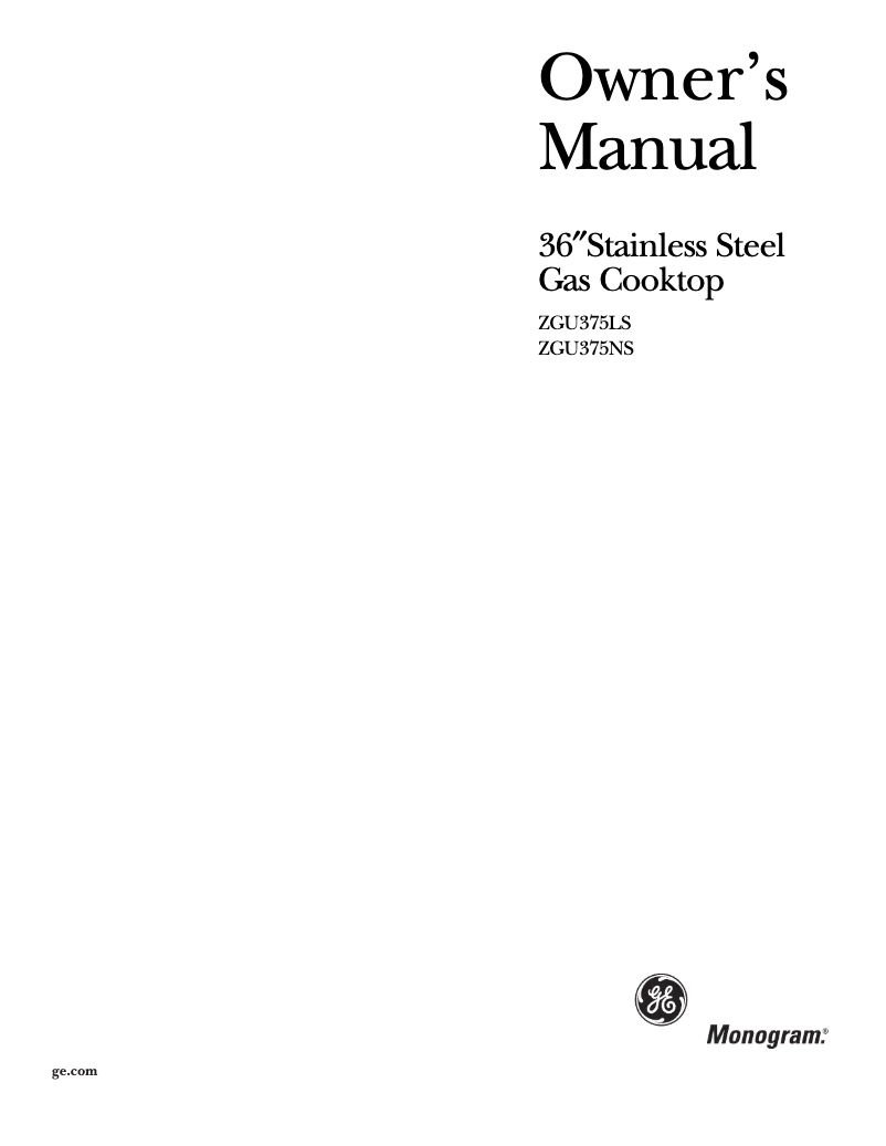 Page 1 of the manual Use and Maintenance Manual GE ZGU375NSDSS