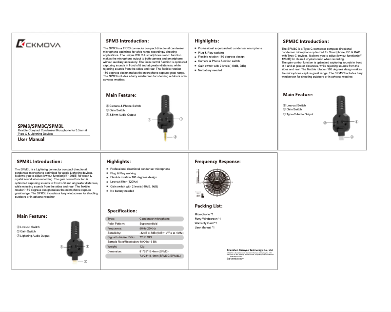 Page 1 de la notice Manuel utilisateur CKMOVA SPM3L