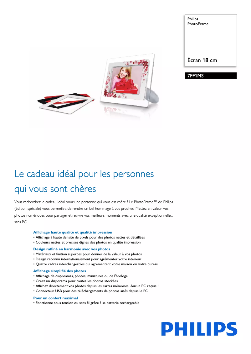 Página 1 del manual Ficha técnica Philips 7FF1MS