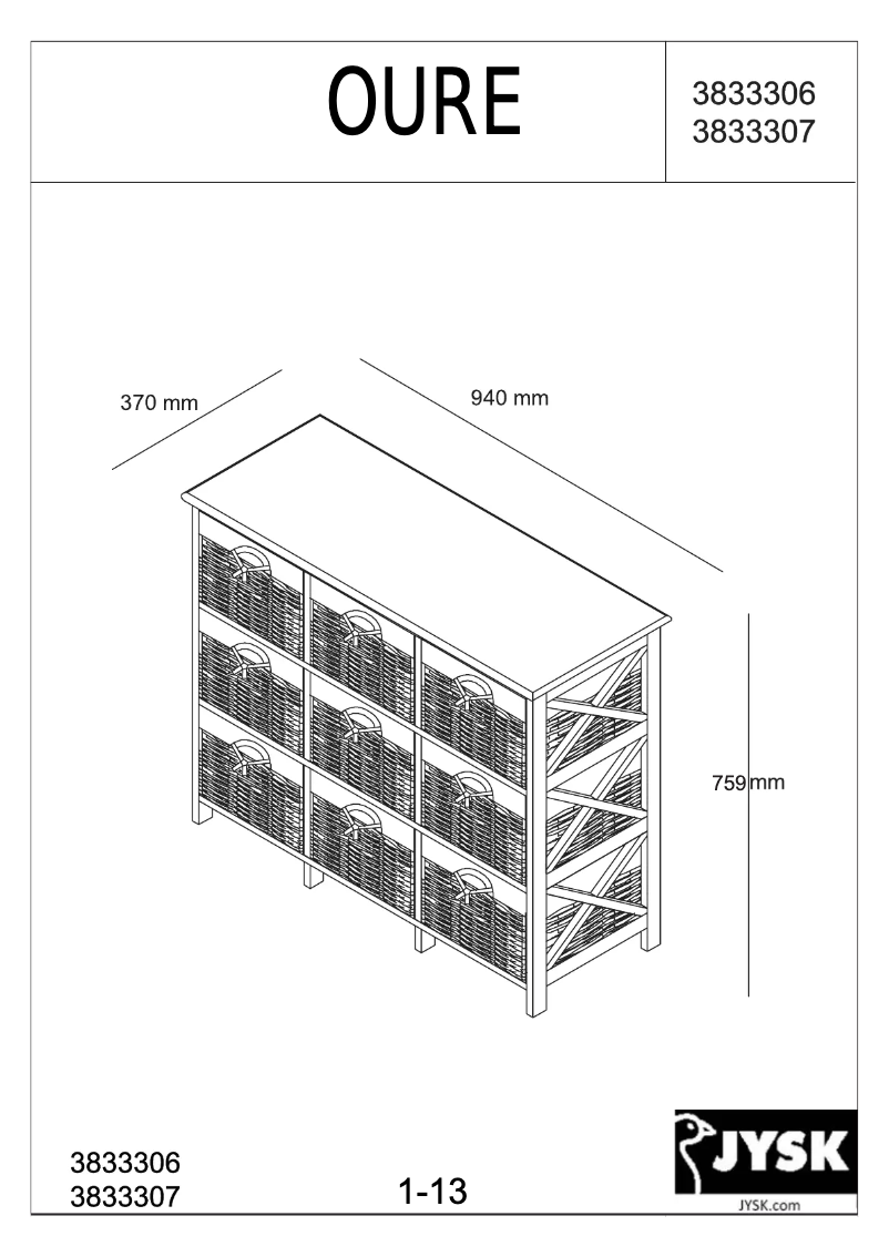 Page 1 de la notice Manuel utilisateur JYSK Oure (94x76x37)