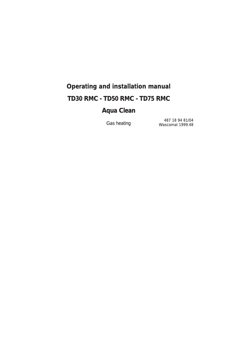 Page 1 de la notice Manuel utilisateur Wascomat TD50 RMC