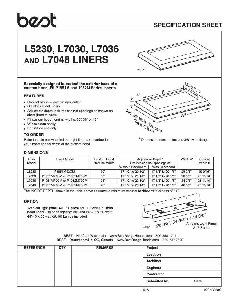 Page 1 de la notice Fiche technique Best L7030