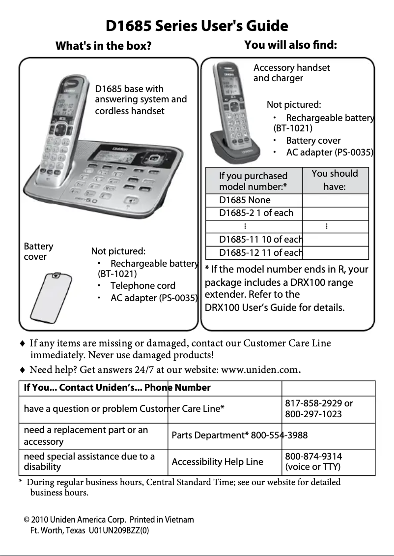 Página 1 del manual Manual de usuario Uniden D1685