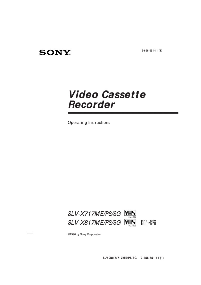 Page 1 de la notice Manuel utilisateur Sony SLV-X817ME