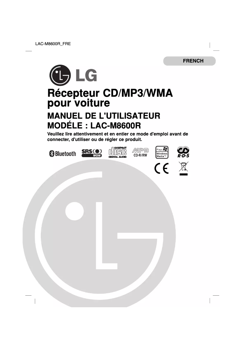 Page 1 de la notice Manuel utilisateur LG LAC-M8600R