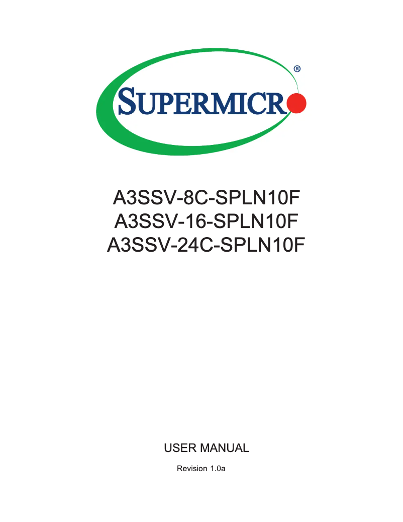 Page 1 de la notice Manuel utilisateur Supermicro A3SSV-16C-SPLN10F