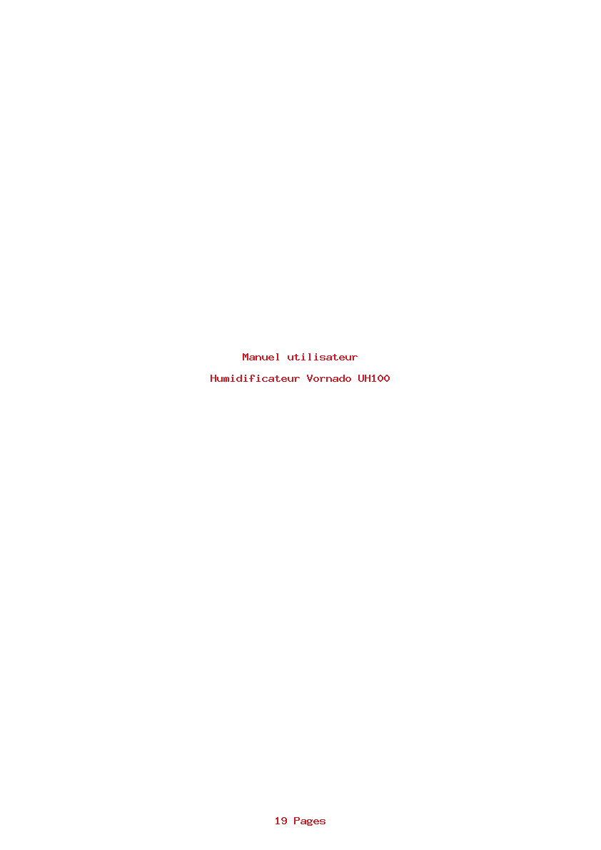 Page 1 de la notice Manuel utilisateur Vornado UH100
