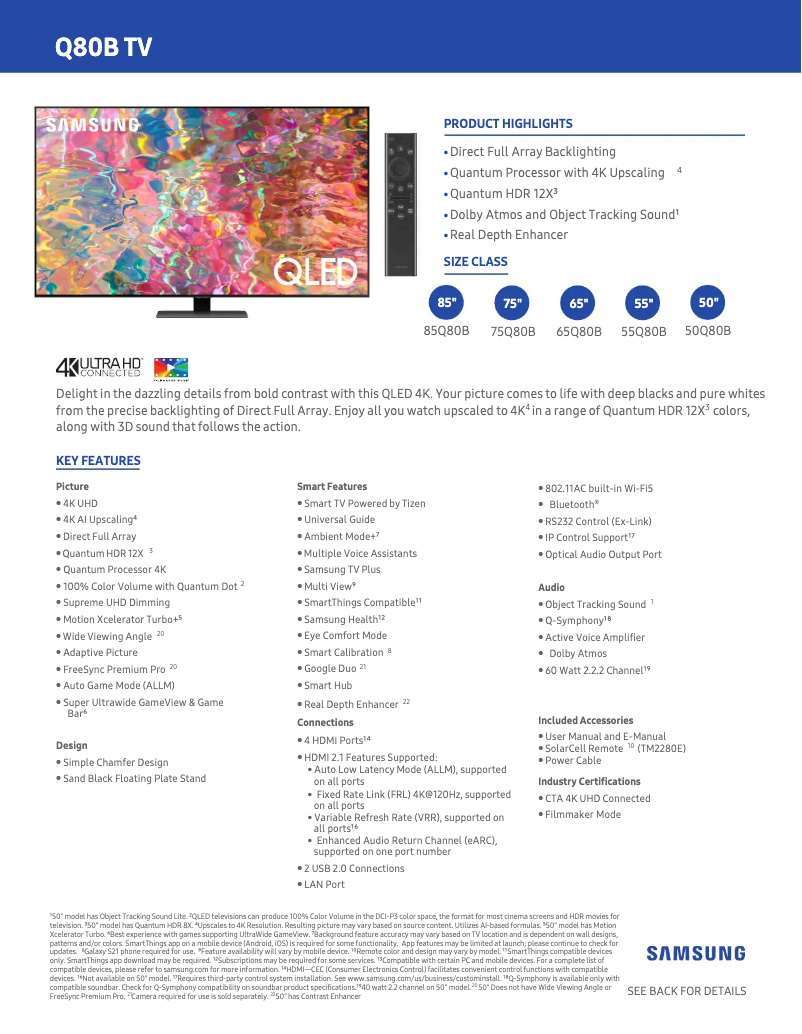 Página 1 del manual Ficha técnica Samsung QN50Q80B