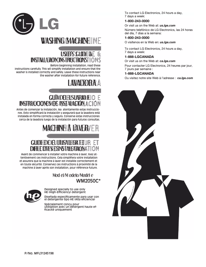 Page 1 de la notice Manuel utilisateur LG WM2050CW