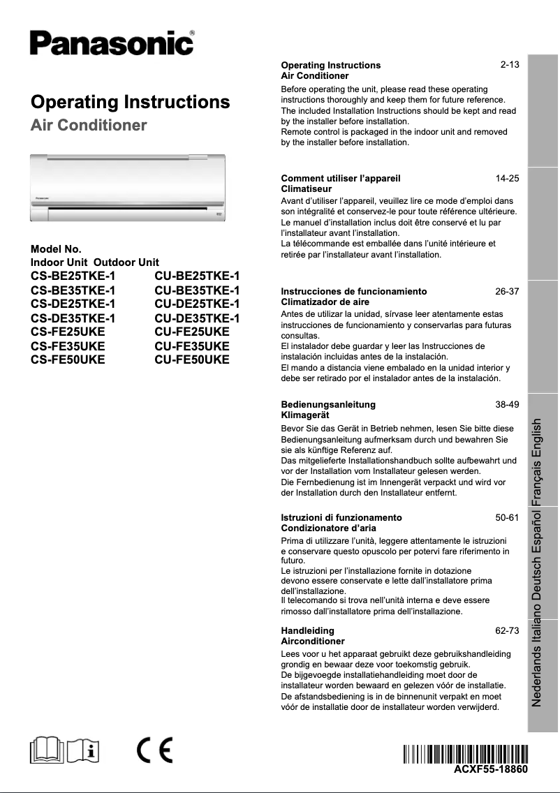Page 1 de la notice Manuel utilisateur Panasonic CS-DE35TKE1