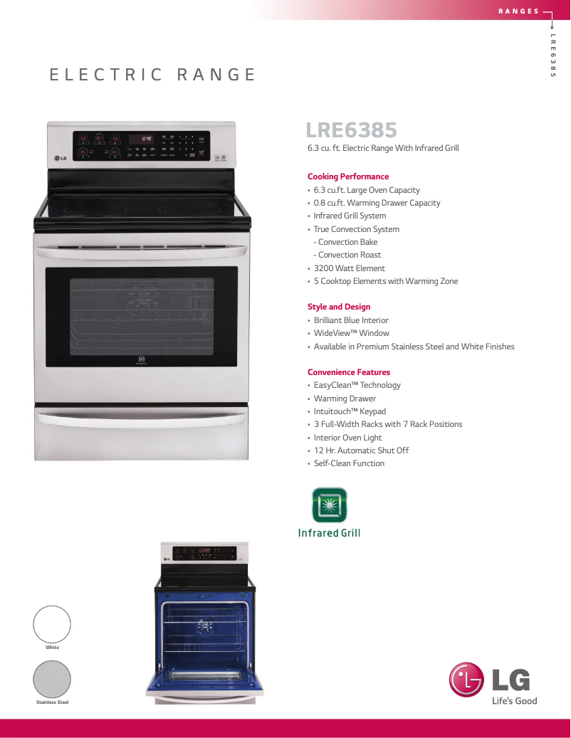 Page 1 de la notice Fiche technique LG LRE6385ST