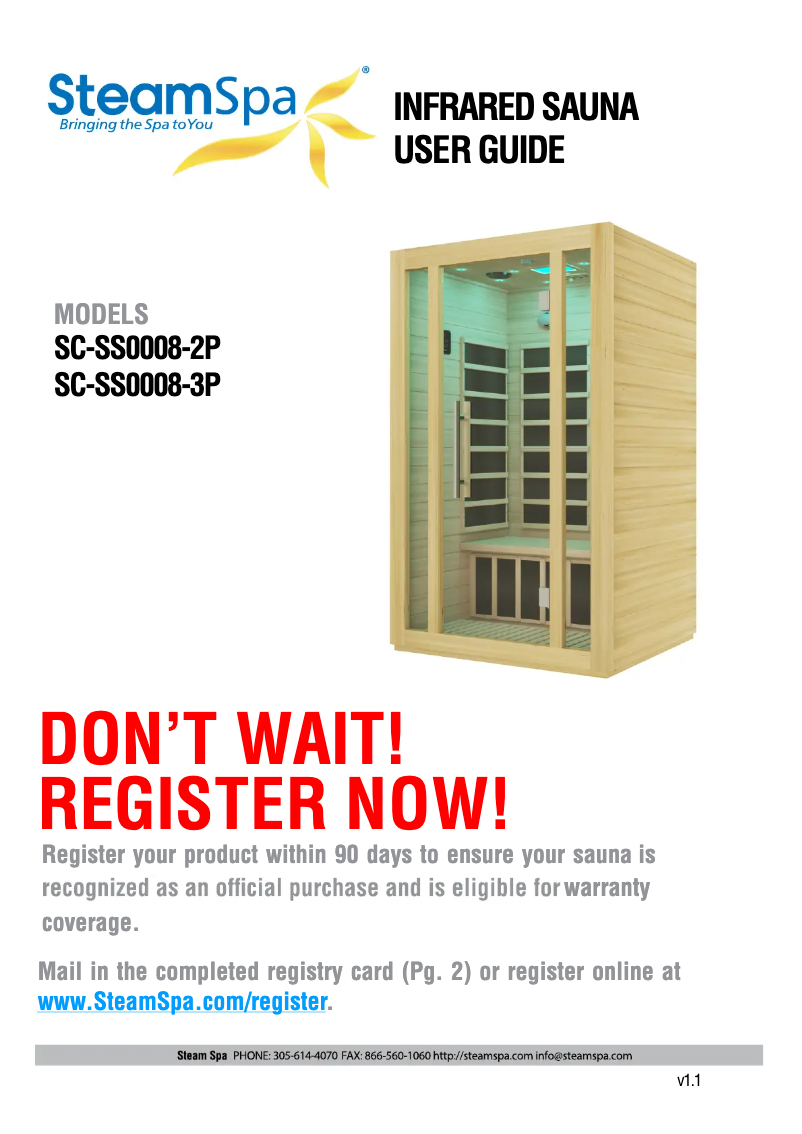Page 1 de la notice Manuel utilisateur SteamSpa SC-SS0008-3P