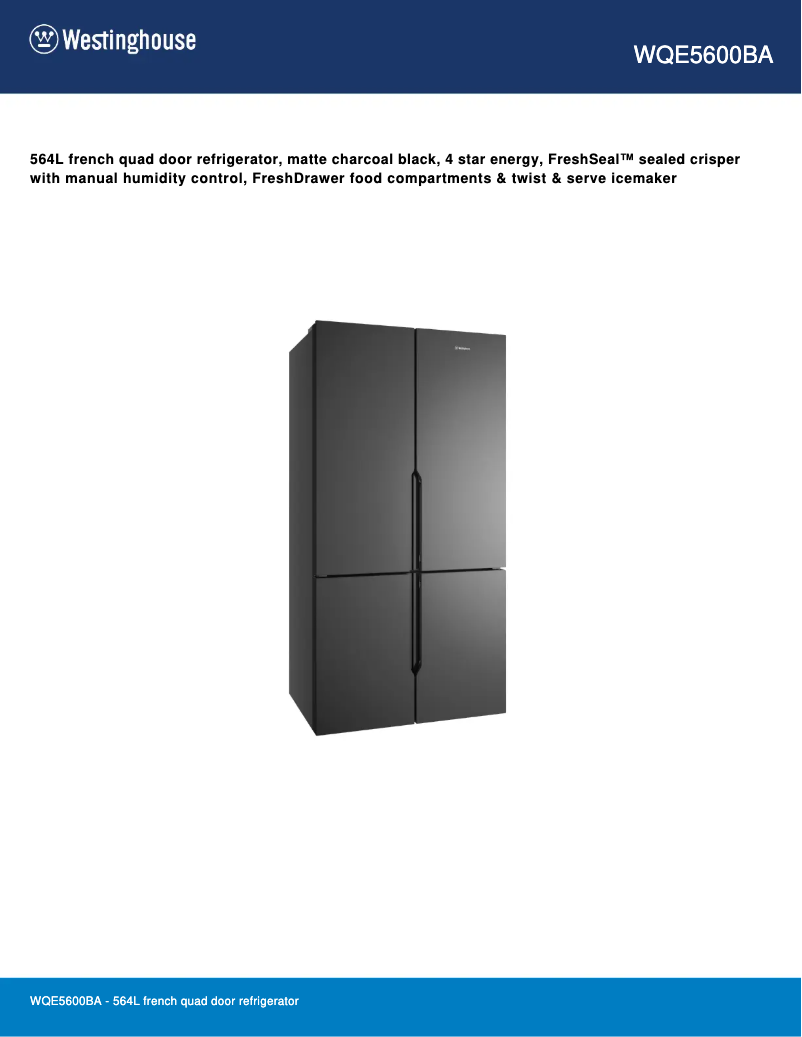 Página 1 del manual Ficha técnica Westinghouse WQE5600BA