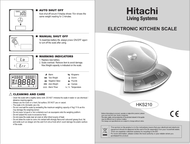 Page 1 de la notice Manuel utilisateur Hitachi HKS210