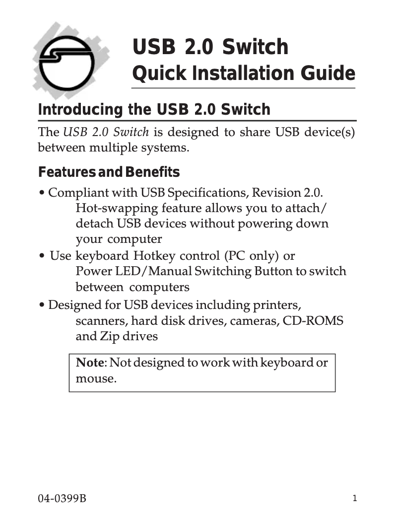 Page 1 de la notice Manuel utilisateur Siig JU-SW4212-S1