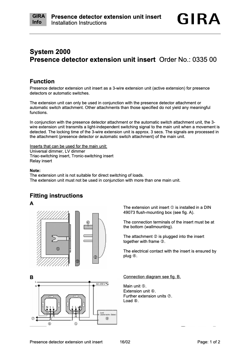 Page 1 de la notice Manuel utilisateur Gira 033500