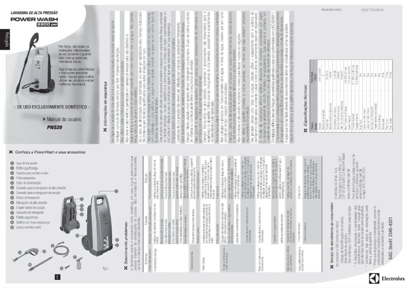 Page 1 de la notice Manuel utilisateur Electrolux PWS20