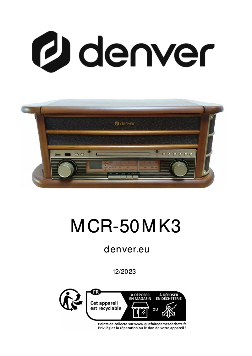 Page 1 of the manual User Manual Denver MCR-50MK3