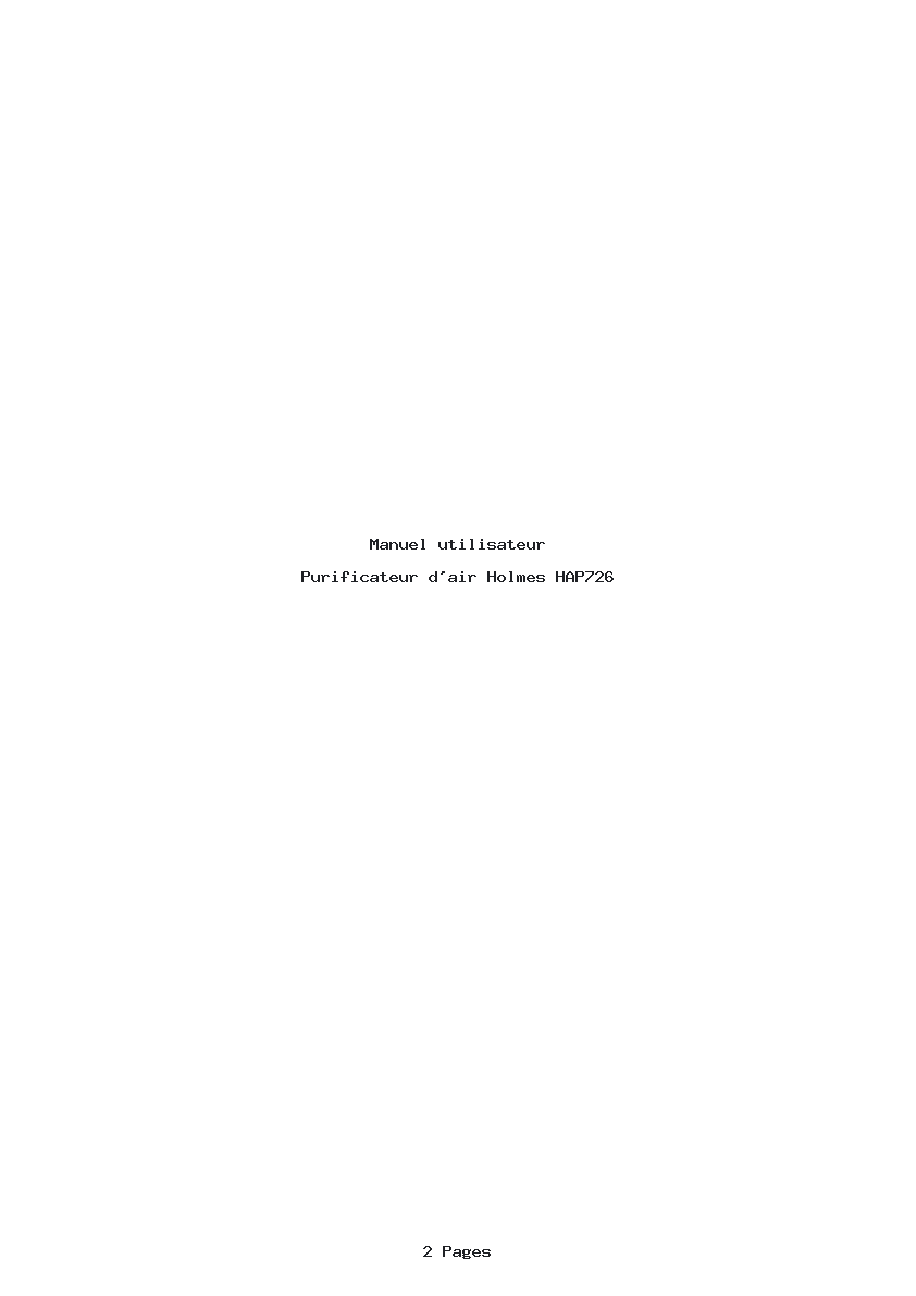 Page 1 de la notice Manuel utilisateur Holmes HAP726